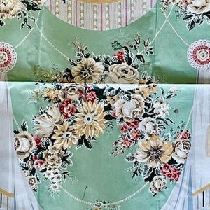 Vintage Jay Yang &quot;Josephine&quot; For Versailles Collection in Multi or Fern  Swags and Tassels Printed Chintz Samples From 80s-90s