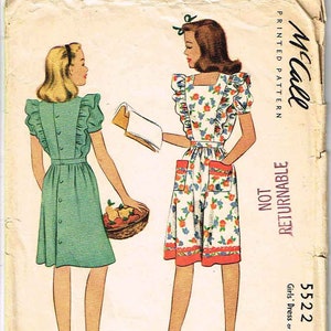 1940s McCalls Girls Dress or Pinafore Pattern No. 5522 Size 14