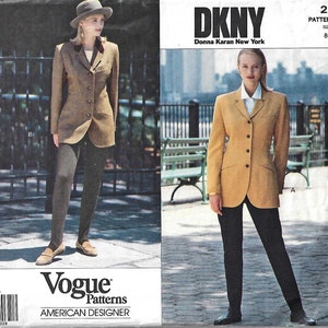 1990 Vogue American Designer Pattern Donna Karan DKNY Misses/Misses Petite Jacket and Pant No. 2593 Size 8-10-12