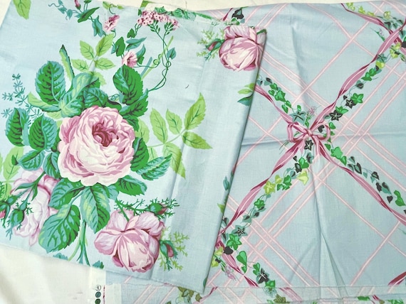 RARE 1987 Cyrus Clark Chintz - Blue "Suprema" AND Coordinate "Ivy Plaid"
