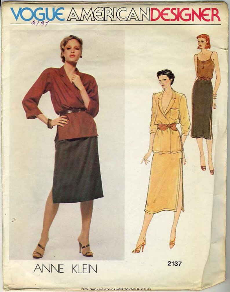 Vintage Vogue American Designer Anne Klein Jacket Camisole and Skirt Pattern No. 2137 Size 8 image 1