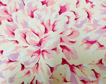 Cotton Sheeting Fabric Pink Magnolia Blossoms 9+ YdsL X 99" Wide