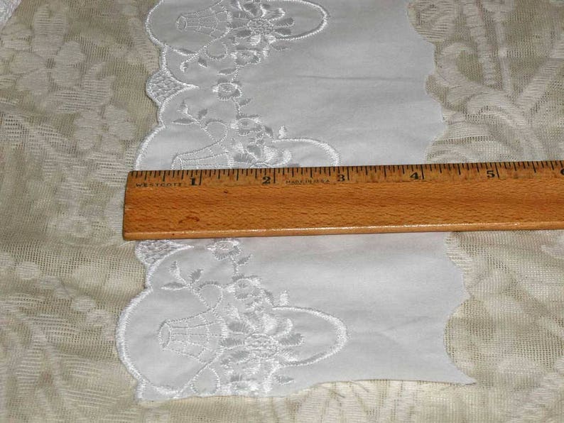 Embroidered Trim Baskets of Flowers White Italian Cotton Scallop Edge For Pillow Case Hems Shelf Towel Trim Pillows