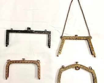 Vintage Purse Frames - Not Repro - With Engraved Floral Design in Goldtone or Silvertone Metal 4 available