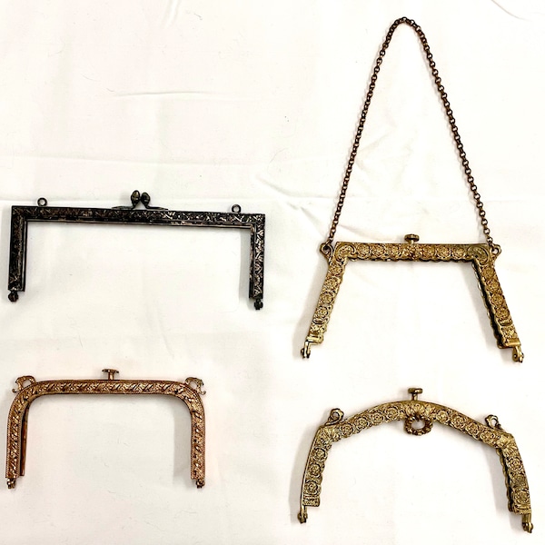 Vintage Purse Frames - Not Repro - With Engraved Floral Design in Goldtone or Silvertone Metal 4 available