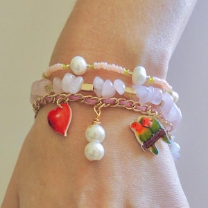 Love Manifestation Charm Bracelet Stack - Pink | Manifest Love and Attraction, Self-Love, Soulmate, Rose Quartz Crystal Bracelet