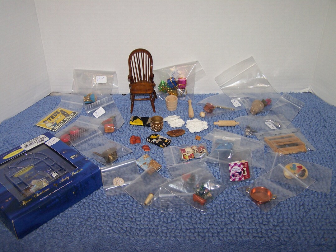 Vintage Huge 112 Dollhouse Miniatures Lot 57 Pcs Artisan / Commercial