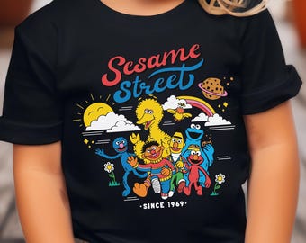 Sesame Street Vintage Cartoon Shirt, Big Bird Elmo Cookie Monster, Retro 90s Graphic Tee, Cute Character Shirt, Women’s Mens Youth Kids Baby