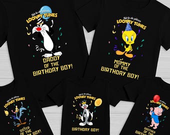 Custom Looney Tunes Birthday Shirt, Personalized Cartoon Birthday T-Shirt, Family Matching Tee, Cartoon Theme Birthday Tee