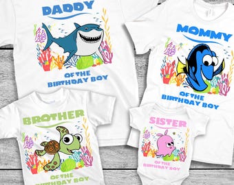 Finding Nemo Birthday Family Matching Shirts, Custom Character Tees, Crush and Squirt Shirt, Sea Birthday Gift Shirt