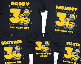 Custom Birthday Family Matching Shirt, Custom Minion Birthday Shirt, Minion Party, Birthday Boy Yellow Character, Kids Birthday Party Shirt