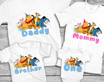 Winnie the Pooh Birthday Shirt, Disney Custom Pooh Bear Family T-Shirt, Kids First Birthday Tee, Bear Family Birthday Party Shirt