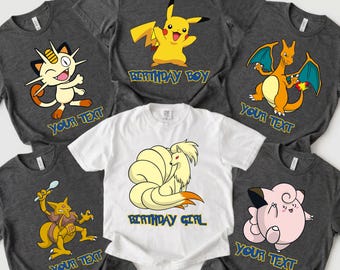 Pokemon Shirt, Birthday Family Squad Shirts, Retro Family Tee, Gift for Kids, Pokémon Matching Birthday Shirts,Pikachu Shirt,Gigantamax Mega