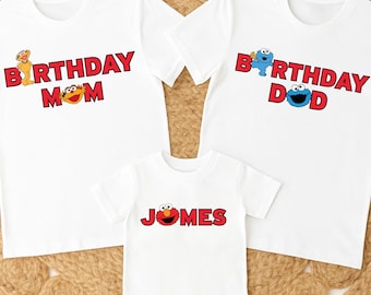 Sesame Family Birthday Shirts: Custom Character Matching Tees