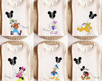 Custom Kid Toddler Name Age Mickey and Friends With Balloon Shirt, Personalized Mickey & Friends Birthday Gift, Disneyland Family Trip