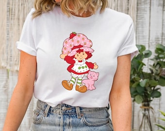 Vintage Strawberry Shortcake Shirt, 80s Cartoon Apparel, Retro Strawberry Shortcake Tee, Nostalgic 80s Kids Shirt,Cute Cartoon Women's Shirt