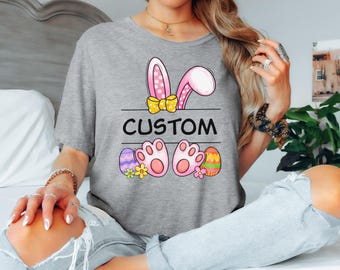 Custom Easter Bunny Name T-Shirt, Personalized Bunny Ears Shirt for Kids, Easter Outfit Tee, Spring Bunny Shirt Gift, Cute Easter Shirt