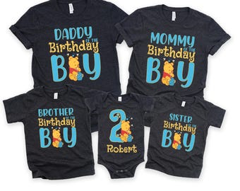 Winnie The Pooh Birthday Family Shirts, Matching Cotton Blend Tees