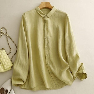 Linnen damesshirt met kraag, linnen tuniektopjes, custom casual losse zachte linnen hoedenblouses, plus size kleding, cadeau voor vrouwen