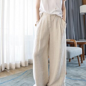 Linen Cotton Pants Women 2026.Linen Cotton Pants Women Linen Long Pants Wide Leg Pants Full Length ...