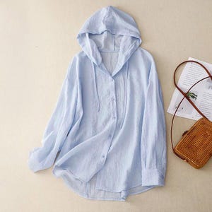 Linnen shirts voor dames linnen tuniektopjes, op maat gemaakte oversized casual losse zachte linnen hoedblouses, plus size kleding, cadeau voor vrouwen