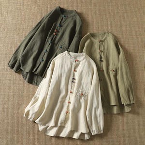 Linnen shirts voor vrouwen, linnen tuniektopjes, casual losse zachte linnen hoedenblouses, grote maten kleding, cadeau voor vrouwen, herfst- en lenteshirts
