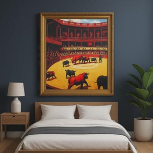 Spanish Bullfighting Arena Wall Art Print – ‘Hemingway’s Dream’ – Vibrant Giclée Poster for Home & Bedroom Décor