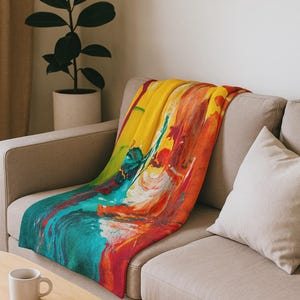 Vibrant Abstract Art Blanket – Bold Fleece Throw for Couch or Bed, Cozy Boho Decor, Gift for Art Lovers
