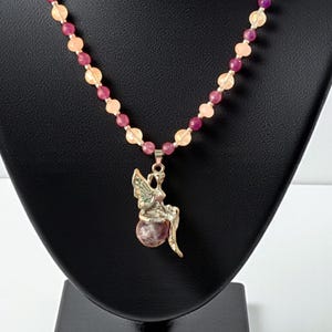 Amethyst Fairy Necklace – Pink Jade Gemstone Beaded Fantasy Jewelry