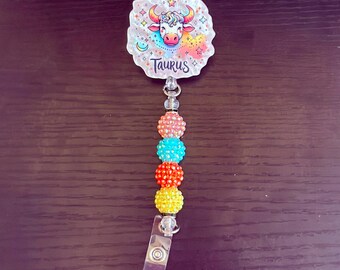 Taurus Sternzeichen Strasssteinchen Badge Reel - Acrylperlen Einziehbarer ID-Halter