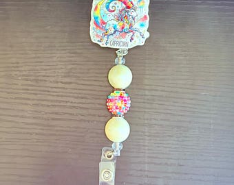 Capricorn Sternzeichen Steinbock Badge Reel - Acrylperlen einziehbarer ID-Halter