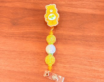 Orange Bär austauschbare Ausweis Reel, Strass Acryl ID Halter