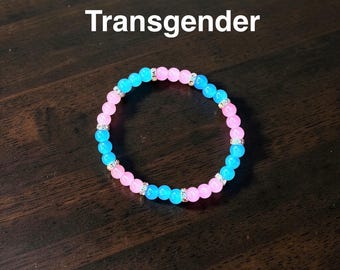 Transgender Pride Glasperlen Stretch Armband - funkelnde Strassakzente