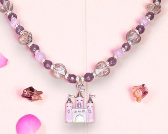 Princess Castle Fairytale Anhänger - Amethyst und Jaspis Perlen Funkelnde Halskette