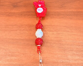 Roter Bär austauschbarer Ausweishalter, Strass Acryl-ID-Halter