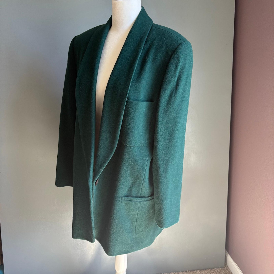Vintage AMBER STONE Women's 14 Green Wool Coat Mid Century Modern