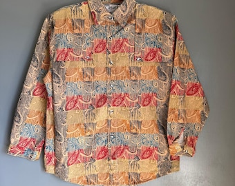 Vintage MINE & BILL'S Women's Med Colorful Paisley Western Button Up Blouse NWOT