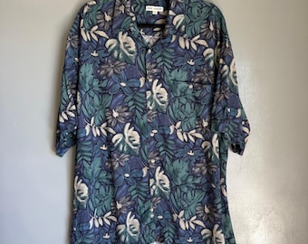 Camicia vintage da uomo VIA VENETO, taglia XL, blu rayon, a maniche corte, con bottoni.