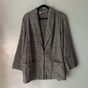 Sag Harbor Vintage Women&#39;s 13/14 Tweed Wool Blend Blazer Black Rainbow Unique