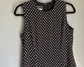 Vintage CYNTHIA HOWIE Women's 8 Sleeveless Black Polka Dot Maxi Dress Flowy