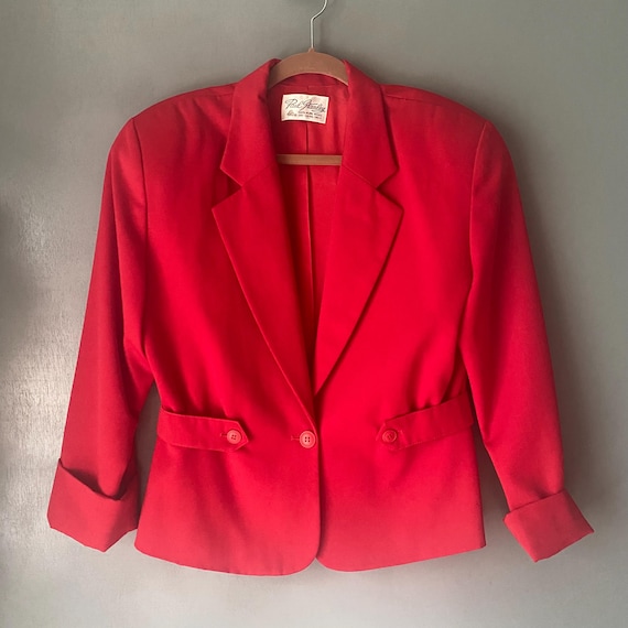 PAUL STANLEY vintage vibrant red 100% wool blazer women's size 8 side belts retro 40's style retro