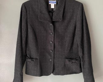PENDLETON Vintage Women's 8 Wool Black Blazer Bow Pockets Tweed USA Coquette