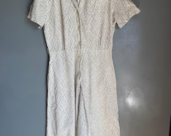 Vintage ROYAL MISS MED-romper voor dames groen en bruin gerimpeld rooster uit één stuk