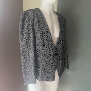 JENNY vintage retro flower dot pattern black white women&#39;s blazer 18 career glam 1980&#39;s made in USA
