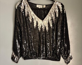 ヴィンテージクリーム半透明ブラウス刺繍入りトップス限定ビーズ 
