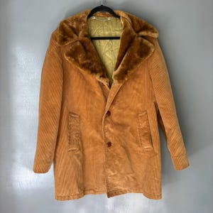 Vintage TOWNCRAFT Men&#39;s 42 Corduroy Jacket 70&#39;s Retro Heavy Faux Fur Trim Disco