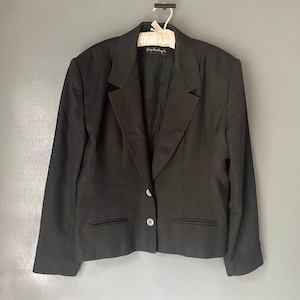 GIORGIO SANT&#39;ANGELO Vintage Women&#39;s 16 Black Linen Blend Lined Blazer Two Button