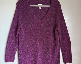 Jersey de punto morado de manga larga para mujer, talla 3 (16-18), estilo vintage de CHICO'S, año 2000.