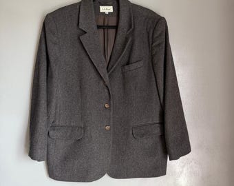 Vintage L. L. BEAN Women's 20P Grey Wool Classic Preppy Blazer Jacket Retro
