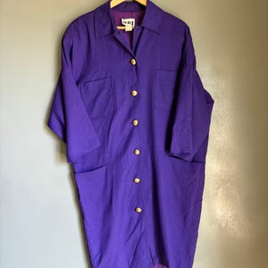Vintage Retro N.R.1. Women&#39;s 12 Purple Linen Rayon Artist&#39;s Smock Dress Colorful